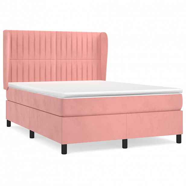 vidaXL Box spring postel s matrací růžová 140x190 cm samet