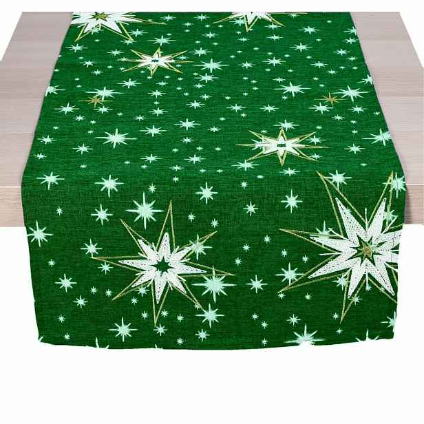 Forbyt Vánoční ubrus Hvězdy zelená, 40 x 80 cm