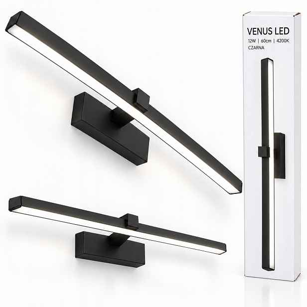 Led lampa Venus 12W 60 cm černá nástěnná lampa do šatního zrcadla 4200K