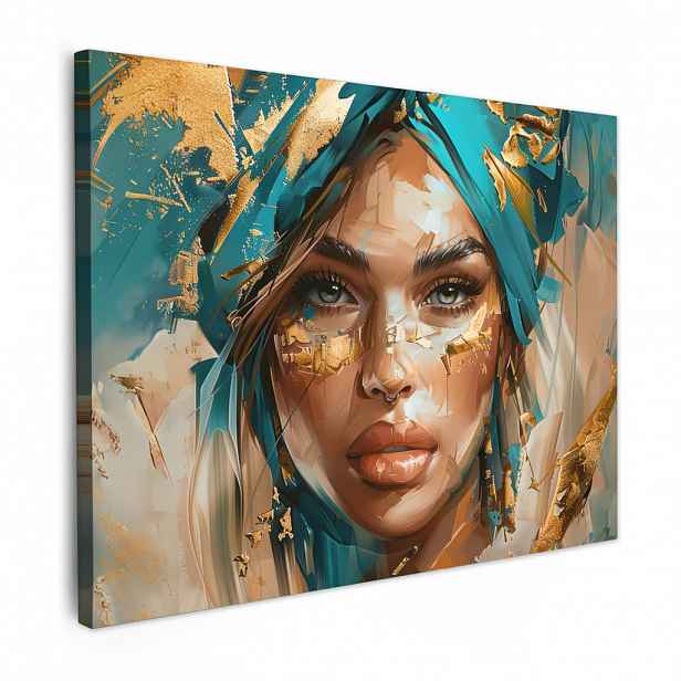 MuchoWow OBRAZ NA PLÁTNĚ Žena - Portrét - Zlatá - Luxusní - Modrá 80x60 cm