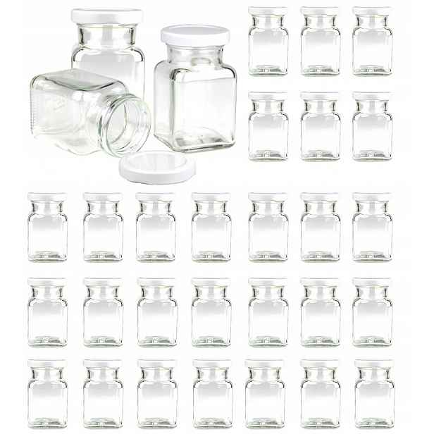 30 x nádobky sklenice na koření 150 ml s bílým uzávěrem fi 53