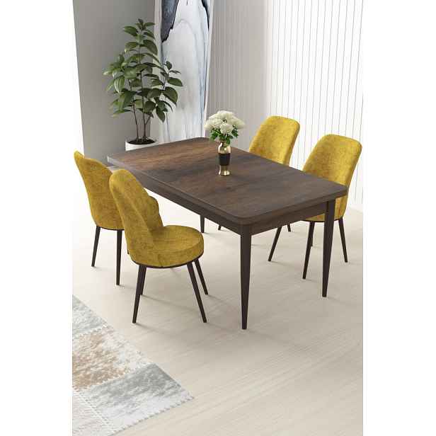 Dining Table & Chairs Set (5 Pieces) Nil - Baroque, Mustard