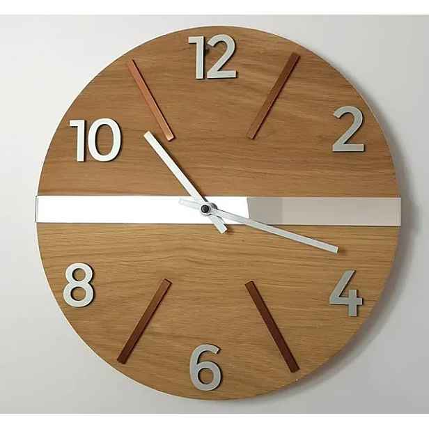 ModernClock Dřevěné nástěnné hodiny Aksel 33 cm dub přírodní/měděné/stříbrné
