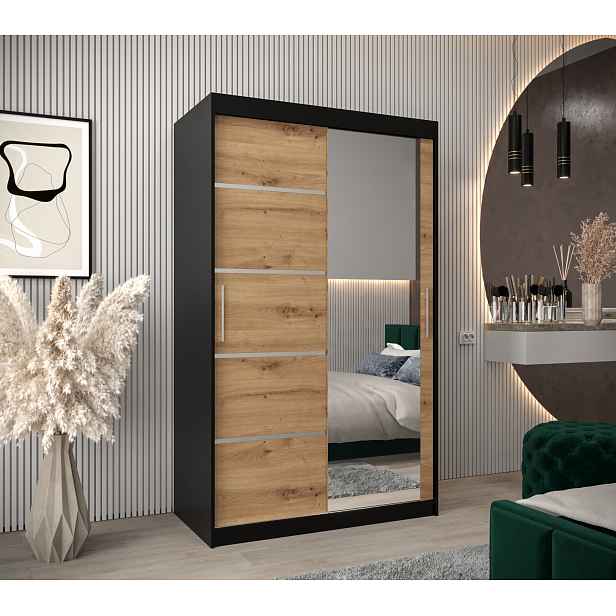 Šatní skříň Abi V2 Barva korpusu: Černá, Rozměry: 120 cm, Dveře: Dub artisan