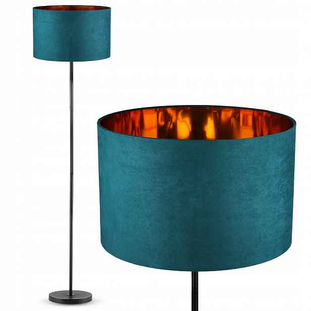 Stojací Podlahová Lampa E27 Kovová Moderní Stínidlo Velur Zlatá 148 cm