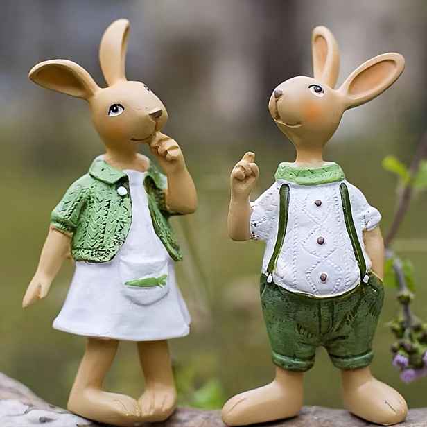TEMU Sběratelské Figurky, Sada 2 Kusů Roztomilých Figurinek Králíčků - Vyrobené z Pryskyřice, Ideální pro Dekoraci Domova & Zahrady, Dekorace na Stůl