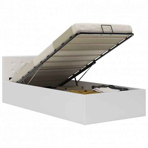 vidaXL Rám postele zvedací úložný prostor bílý umělá kůže 90 x 200 cm