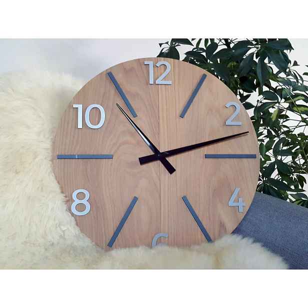 ModernClock Dřevěné nástěnné hodiny Aksel 60 cm dub přírodní/černé/šedé