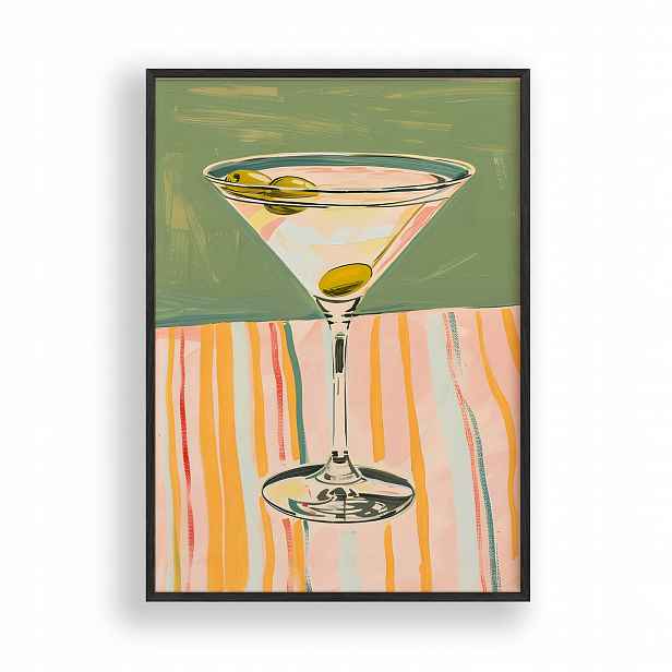 Obraz Martini Koktejl Plakát Rámeček Dřevěný Černý 30x42 cm