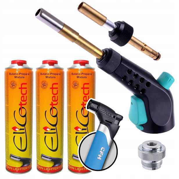 Plynový Hořák Mapp Propan Piezo Dvě Trysky Pro Pájení 3X Láhev Elico Cfh