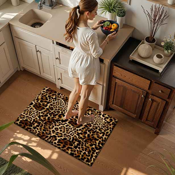 TEMU Produkt [ + 1cm Tlustá Houbová Výplň] Zábavná Rohožka | Leopardí Rohožka, Vhodná do Různých jako Ložnice, Kuchyně, Jídelny a Koupelny.