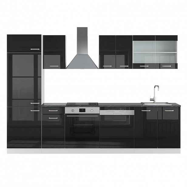 Vicco KUCHYŇSKÝ KOUT R-Line Černý vysoký lesk/bílá 300 cm , PD Antracit
