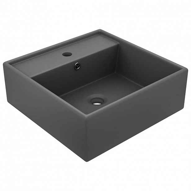 vidaXL Luxusní umyvadlo přepad čtvercové matné tmavě šedé 41x41 cm