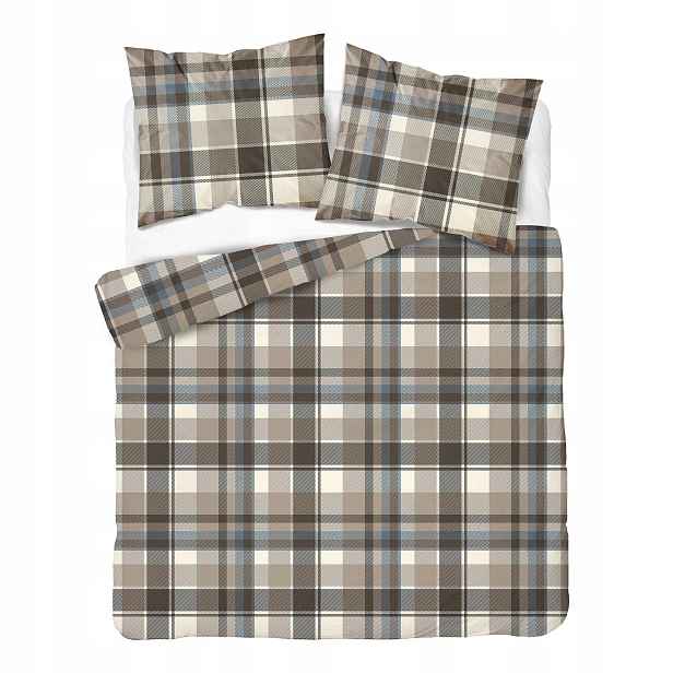 Povlečení Home Satin 220x200 béžová hnědá šedá kostkovaná