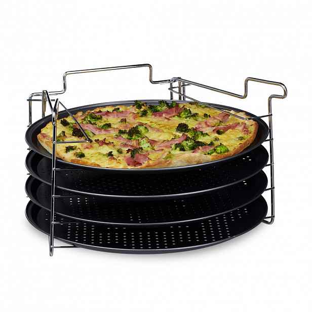 Relaxdays PIZZAPLECH Stříbrná 4dílná-sada nepřilnavý 32 cm