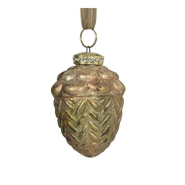 Zeleno-zlatá antik skleněná dekorace žalud - Ø 6*8 cm Mars & More