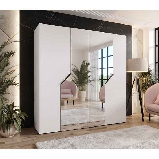 Zrcadlová šatní skříň 200 cm ELIRA 2 - bílá / černé úchyty
