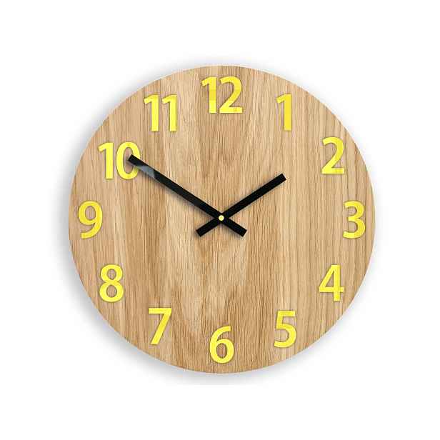 ModernClock Dřevěné nástěnné hodiny Amadeus 33 cm žluté/bílé