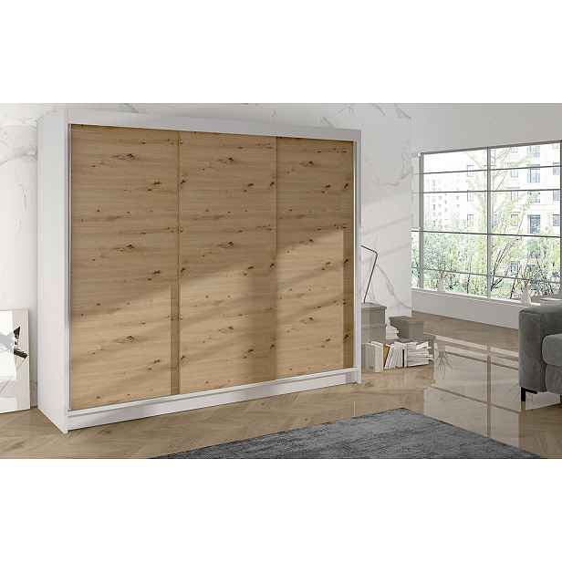 Šatní skříň DANIELLA 2 - šířka 200 cm, bílá / dub artisan