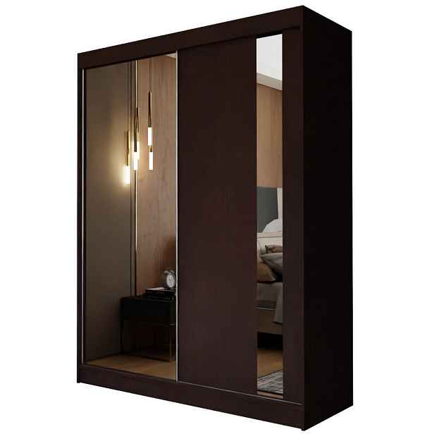 MASSENO ŠATNÍ SKŘÍŇ S POSUVNÝMI DVEŘMI GRAZIA, 150/216/61 cm 2dveřová se zrcadlem, dekor wenge