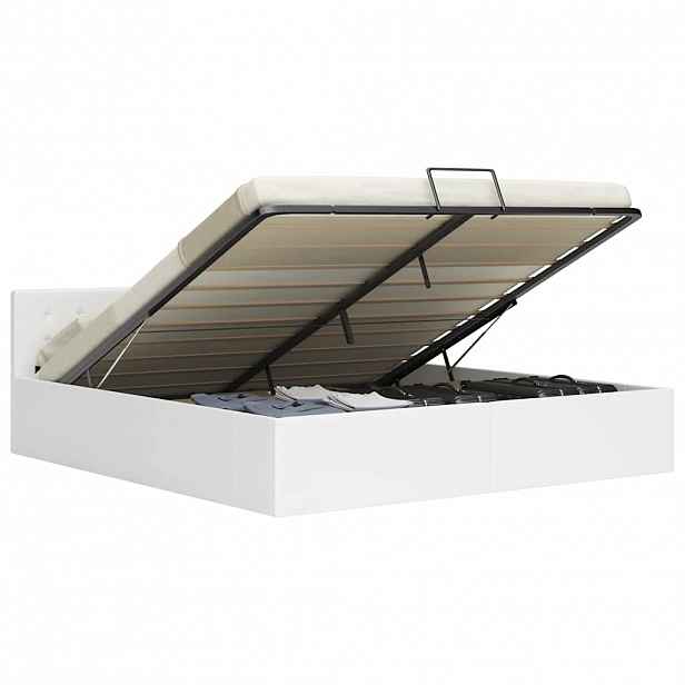 vidaXL Rám postele s úložným prostorem bílý umělá kůže 160 x 200 cm