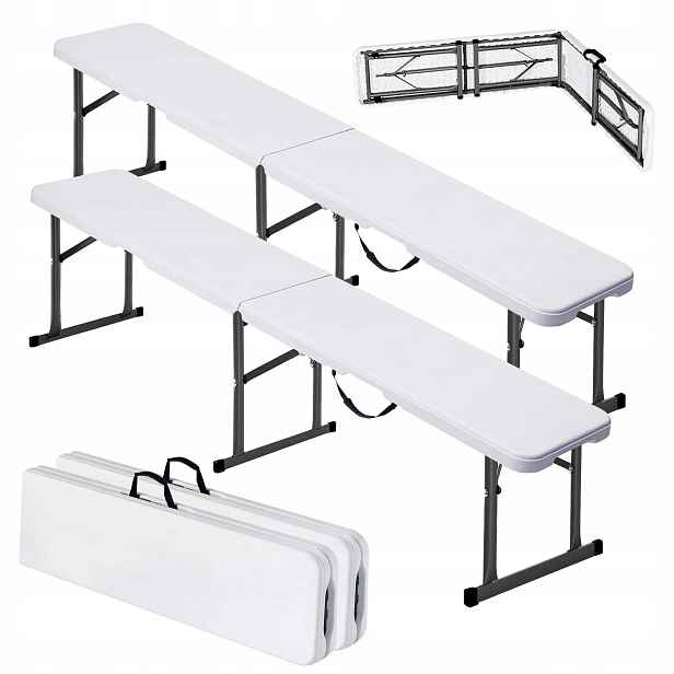 Zahradní skládací cateringová lavice do kufru 180 cm Hdpe, bílá, dvojbalení