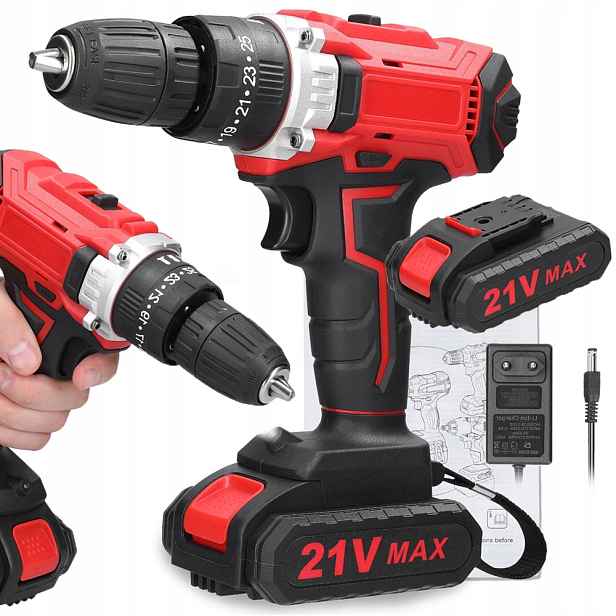 Aku Vrtačka Akumulátorový Elektrický Příklepový Výkonný 2XAKU Šroubovák