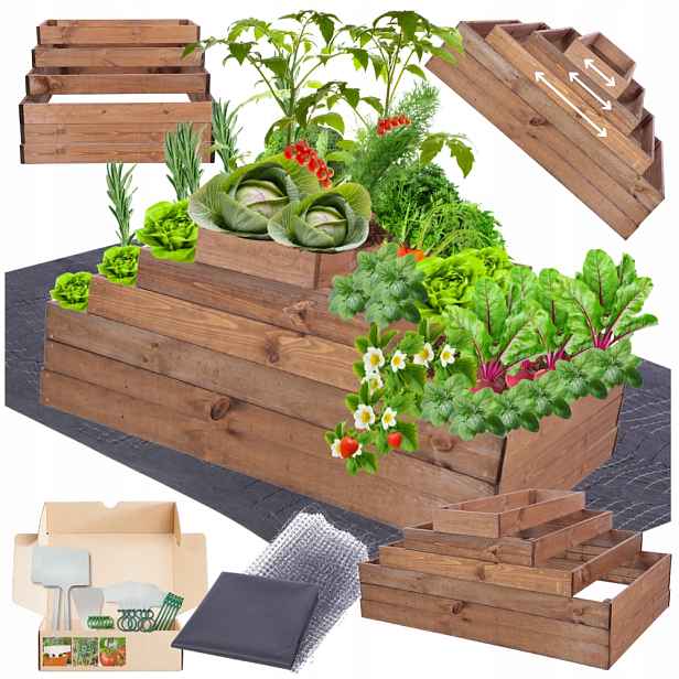Pařeniště nastavitelný kaskádový box na zeleninu dřevěný 54x120x90