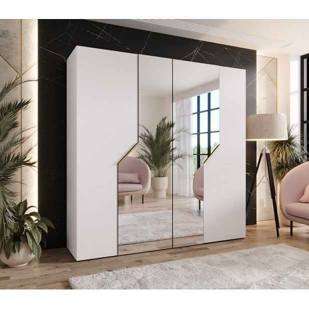 Zrcadlová šatní skříň 200 cm ELIRA 2 - bílá / zlaté úchyty