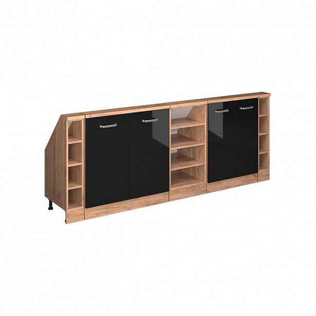 Vicco KUCHYŇSKÁ SKŘÍŇKA POD ŠIKMOU STŘECHU R-Line Černý vysoký lesk 210 cm Sada 5 kusů