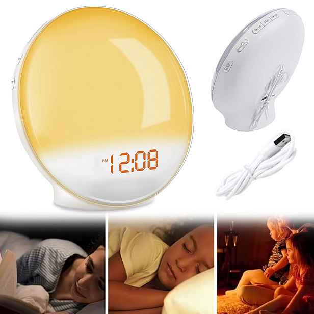 Led světelný budík Simulace východu slunce Rgb Fm rádio Melodie Usb-c