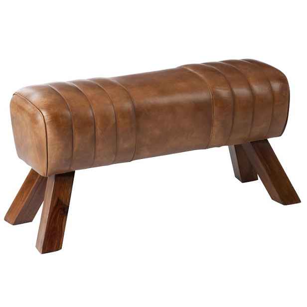 Hnědá kožená lavice v podobě gymnastické Cognac - 91*36*48 cm J-Line by Jolipa