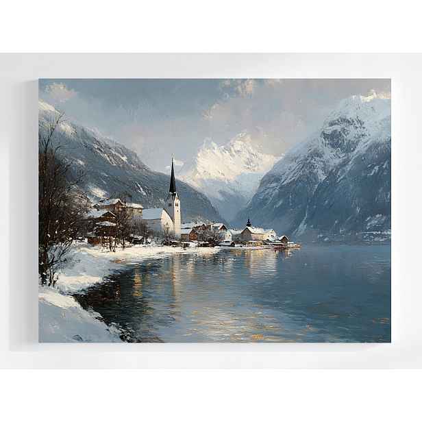 Obraz Na Plátně Canvas Zima Rakousko Hallstatt Městečko Jezero 80x60