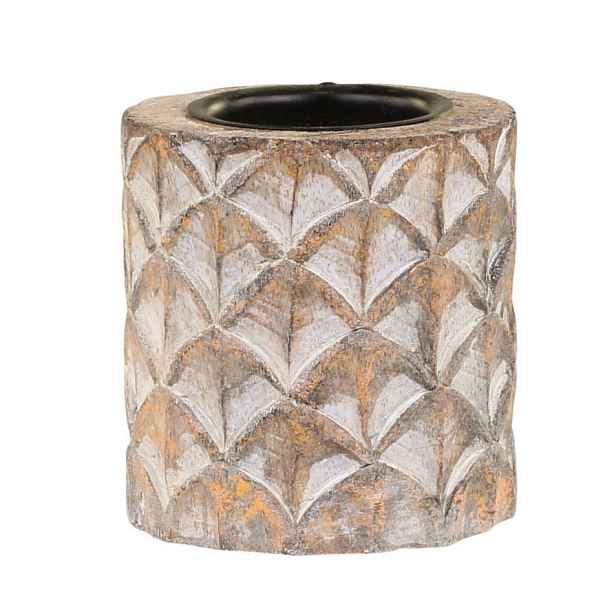 Přírodní antik dřevěný svícen na čajovou svíčku Conny - Ø 7*8 cm Chic Antique