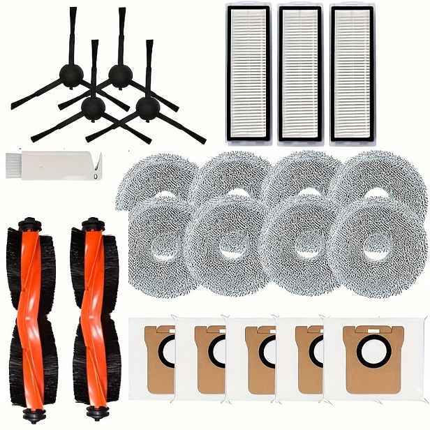 TEMU Náhradní příslušenství kompatibilní s robotem vysavačem Xiaomi X20 Max / X20 Pro, celkem 23 ks, včetně 2 hlavních kartáčů, 8 čisticích podložek,