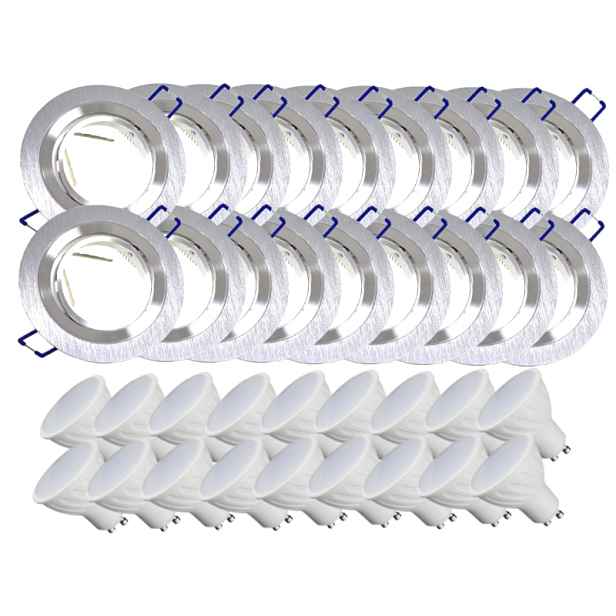 18x Hliníková Lampa Inox Stropní Zapuštěná Led Žárovky 1,5W
