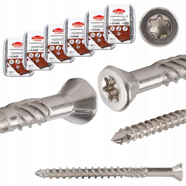 Nerezové vruty do dřeva 5x60 mm 600 ks terasové Torx A2 Klimas Wn