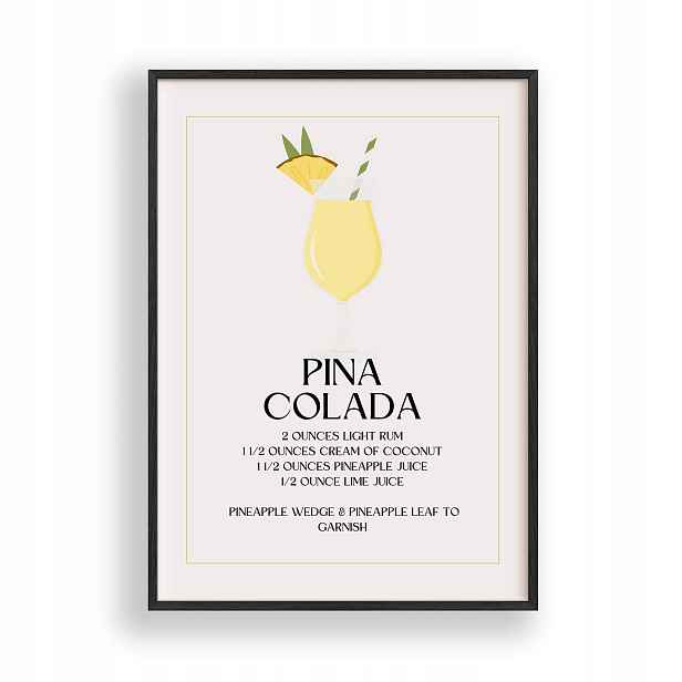 Obraz Pina Colada Plakát Rámeček Dřevěný Černý 30x42 cm