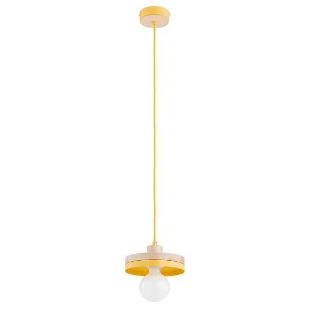 Závěsná lampa Alfa Larso žlutá s dřevem 1xE27 IP20 90 cm