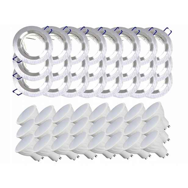 24x Hliníková Lampa Inox Bodové Osvětlení Led Žárovky 3W
