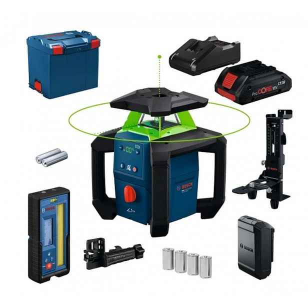 Bosch - 18V AKU rotační laser GRL18V-4-34CVG+WM5, dosah 400 m, 1x aku 4,0 Ah Li-Ion, nabíječka 0601061H02