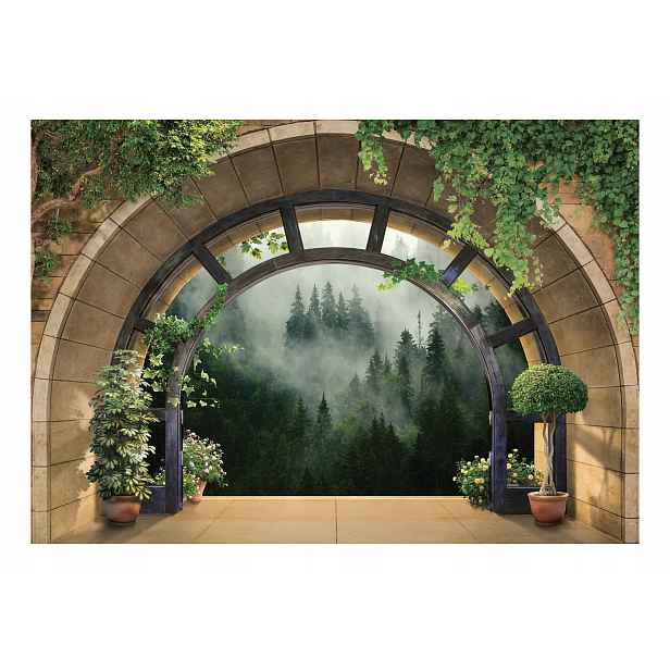 Fototapeta 3D Les V Mlze Okno do obývacího pokoje 208x146