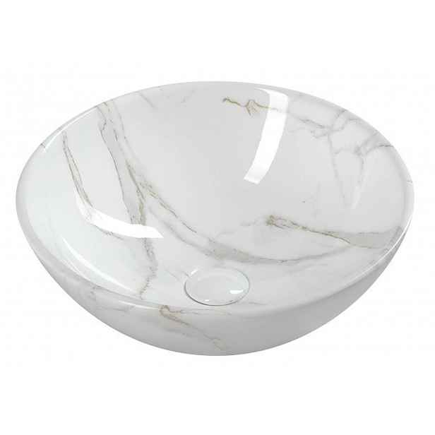 Sapho Dalma - Umyvadlo na desku, průměr 42 cm, bez otvoru pro baterii, bez přepadu, carrara MM117
