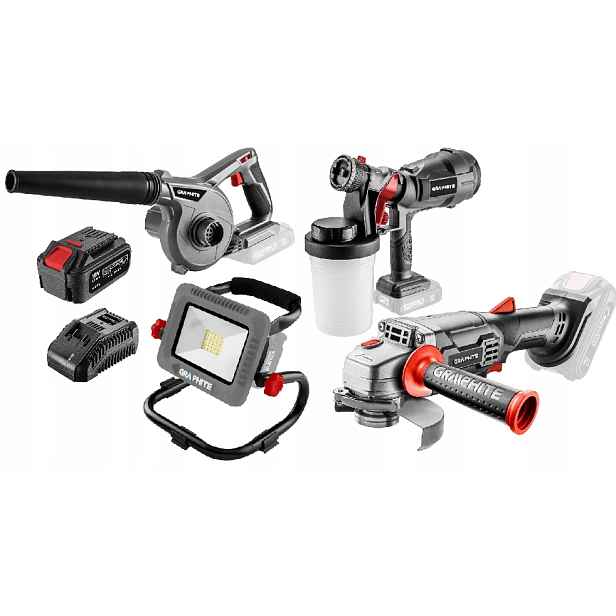 Graphite 4AH Sada Elektrického Nářadí Energy+ 18V Foukací Lampa Akumulátor