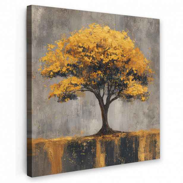 MuchoWow OBRAZ NA PLÁTNĚ Strom - listy - zlaté - abstraktní 20x20 cm