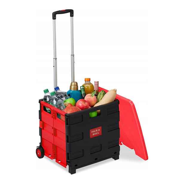 Skládací Nákupní Vozík Relaxdays S Víkem, Teleskop, Rukojeť, 35 Kg, Černý