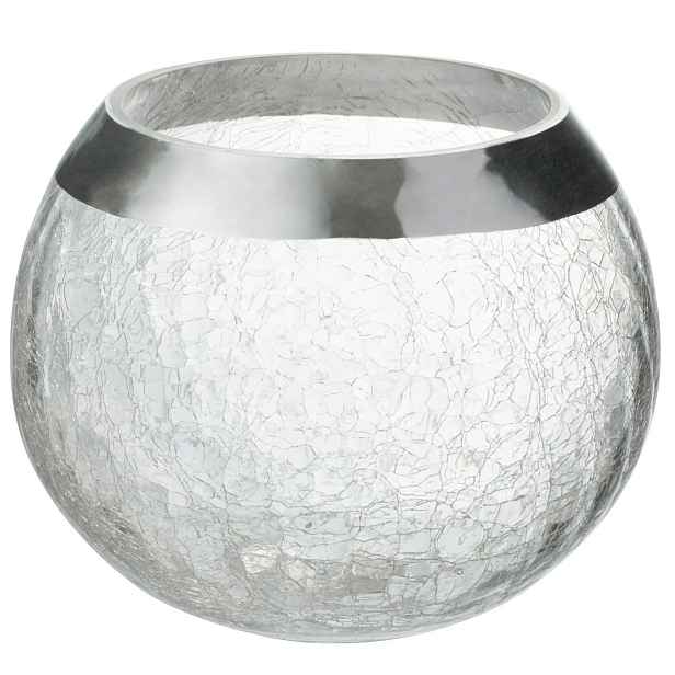 Transparentní skleněný kulatý svicen na čajovou svíčku se stříbrným zdobením L - Ø 15*12 cm J-Line by Jolipa