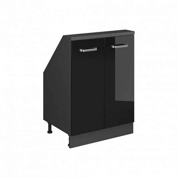 Vicco KUCHYŇSKÁ SKŘÍŇKA POD ŠIKMOU STŘECHU R-Line Černý vysoký lesk 60 cm se 2 dvířky