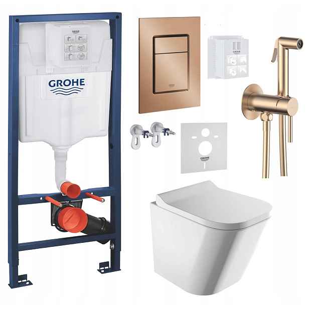 Wc stojan Grohe Rapid Sl s mísou Omnires a tlačítkem měď baterie