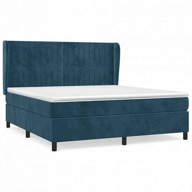 vidaXL Box spring postel s matrací tmavě modrá 160x200 cm samet
